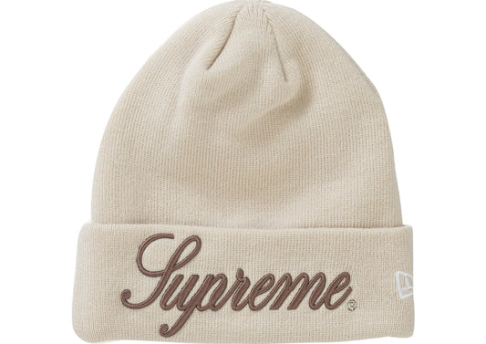 Supreme New Era Script Logo Beanie Natural FW24