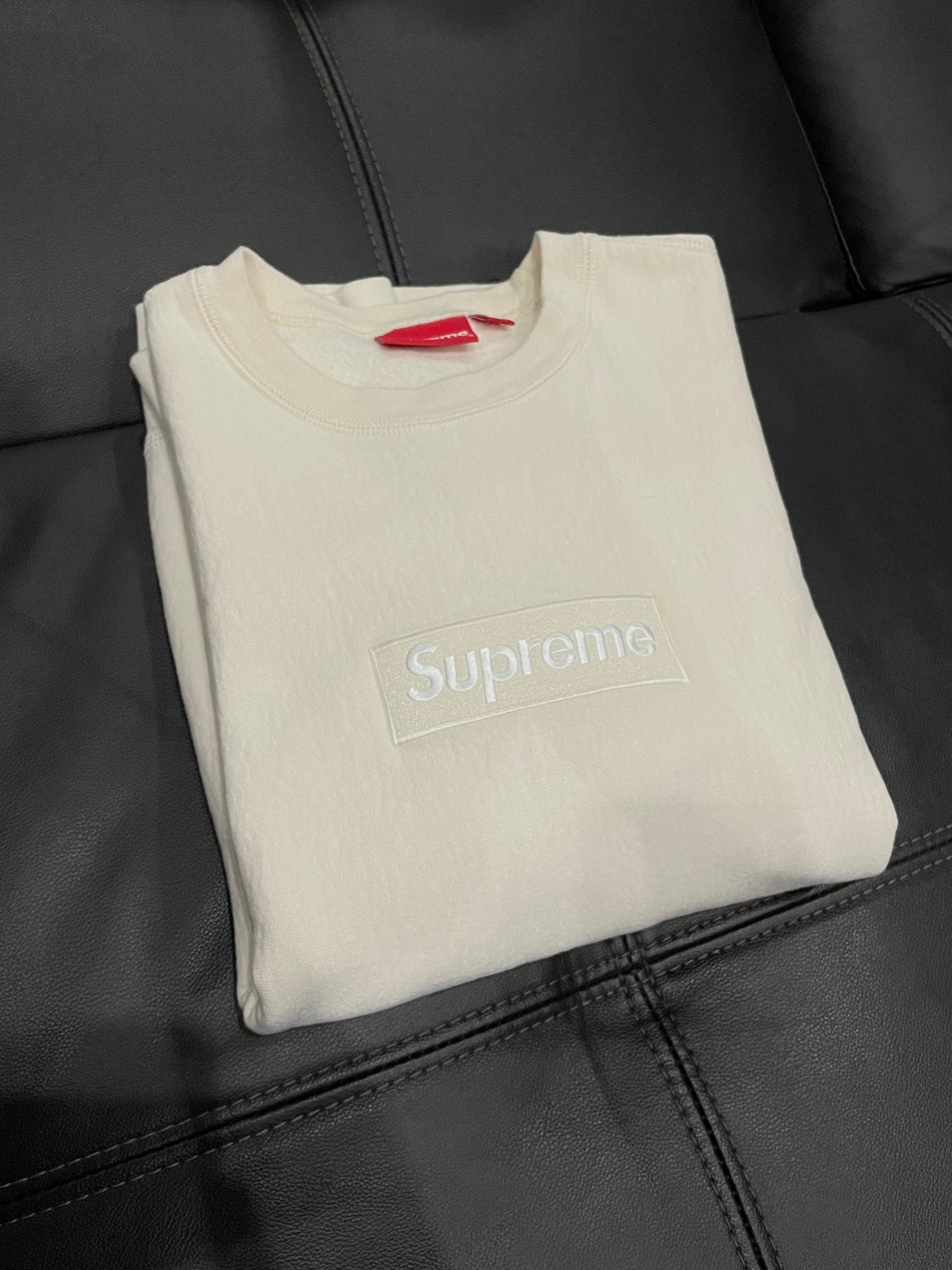 (Used Size Large) Supreme Box Logo Crewneck (FW18) Natural