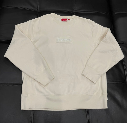 (Used Size Large) Supreme Box Logo Crewneck (FW18) Natural