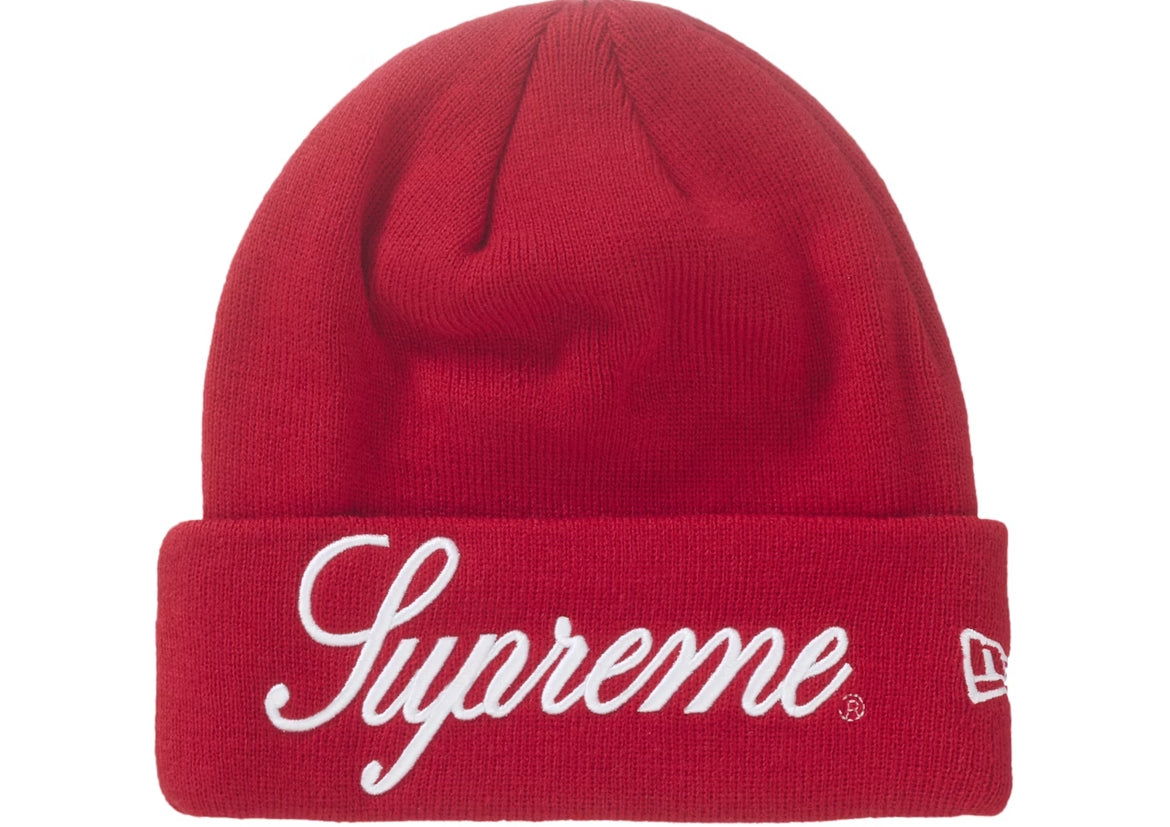 Supreme New Era Script Logo Beanie Red FW24