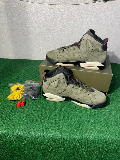 (Used Size 7Y) Travis Scott Olive Jordan 6